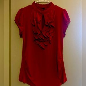 Red ruffle high neck top